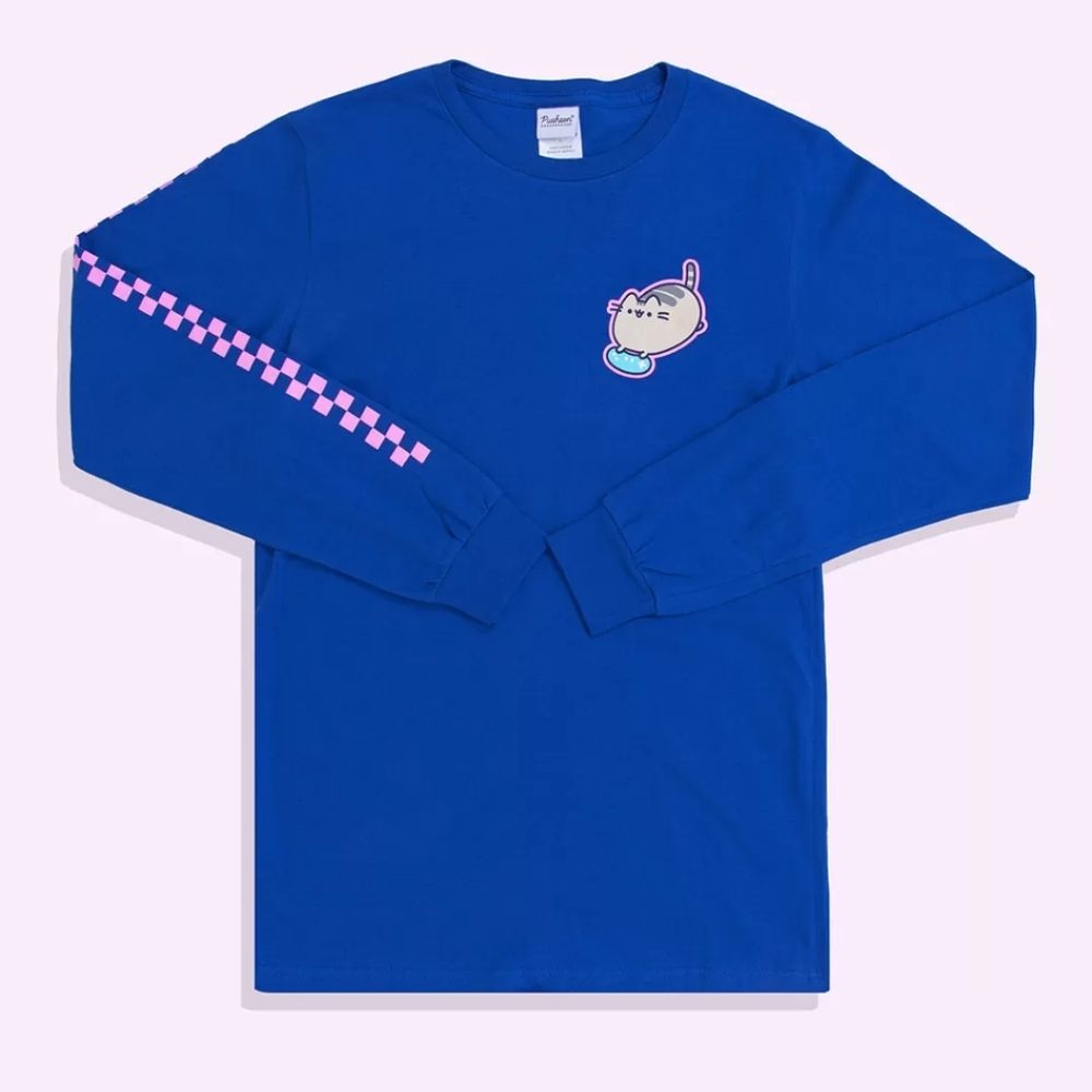 Gaming Pusheen Long Sleeve Print Tee, Blue, Unisex Large